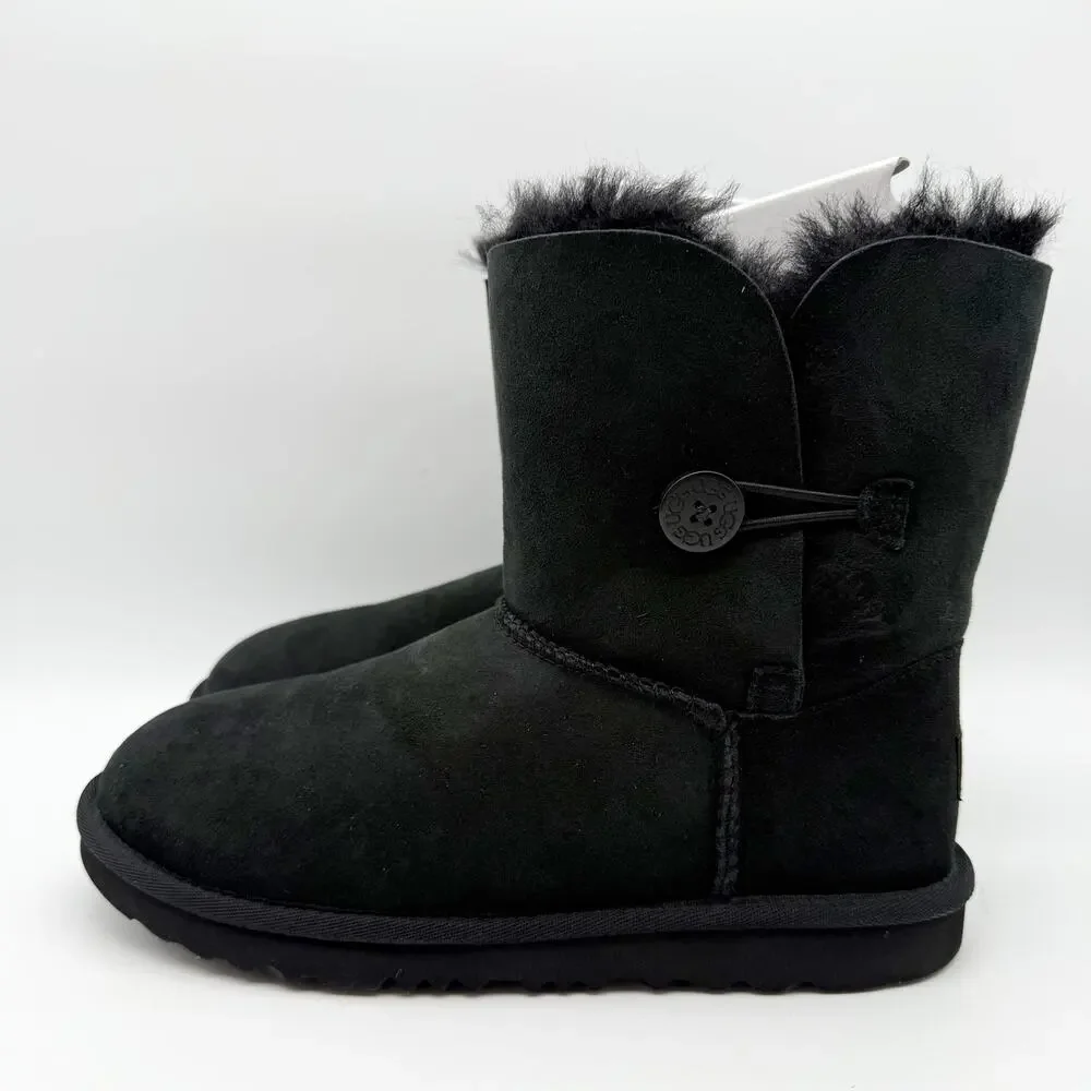 UGG Kids Bailey Button II Winter Boot US 6 EU 38 Black Sheepskin NIB